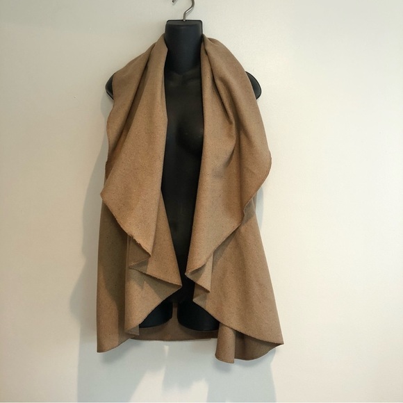 HIPSTER Row Wool Blend Cardigan Vest taupe beige brown sleeveless drape cardigan - Picture 1 of 7